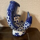 Large ASHLEY BELLE Pottery Fish Blue White Vase 10" Hand Crafted