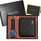 Unique Men Gift Set Short Leather Wallet Luminous Hands Quartz Wristwatch Box