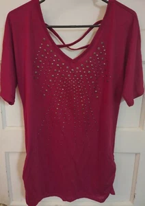 Metal Embellished Red Top. Cross Cross low back feature. Soft lightweight fabric - Picture 1 of 2