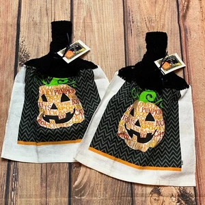 Halloween Sayings Pumpkin Kitchen Towel (Set of 2) - Fall Harvest Orange - Picture 1 of 5
