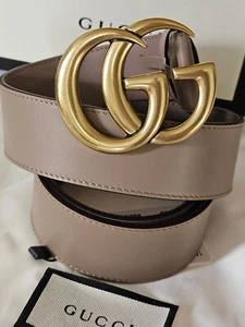 Womens GUCCI Marmont Dusty Pink Leather Belt GG Size 80cm - Picture 1 of 13