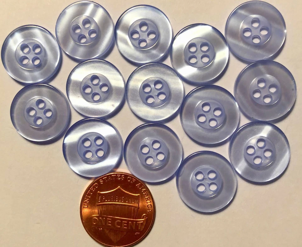 Set of 14 Pearlized Pale Blue Sew-through Buttons Almost 5/8" 15.3mm 9942 - Image 1 of 1