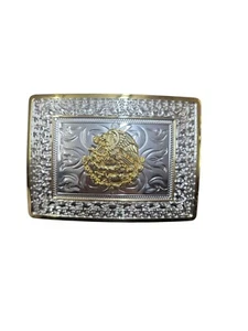Cowboy Belt Buckle For Man - Mexican Eagle 4 1/4"x3 1/8" Silver Tone/Gold - Picture 1 of 2