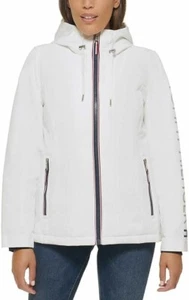 Tommy Hilfilger Women's Jacket Hooded Fleece Lined White Large Heavyweight - Picture 1 of 7