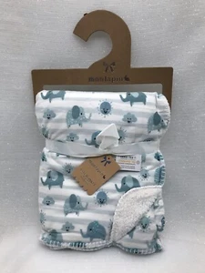 Mon Lapin Blue Elephant White Sherpa Baby Blanket Security Lovey Unisex Stripes - Picture 1 of 11