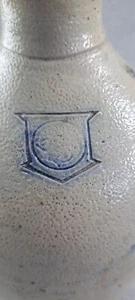 Antique Cobalt Blue Salt Glaze Stoneware Crock Whiskey Jug 1/2 gal logo - Picture 1 of 9