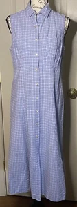 Ralph Lauren women’s blue check plaid sleeveless long dress with snaps Size 8 - Picture 1 of 8