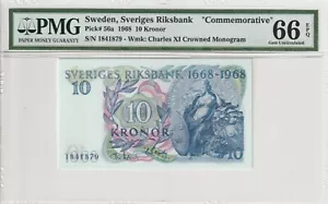 Sweden 1968 10 Kronor  PMG Certified Banknote UNC 66 EPQ Pick 56a - Picture 1 of 2