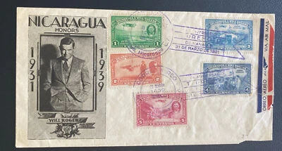 1931 Managua Nicaragua First Day Cover FDC Homage Will Rodgers - Image 1 of 2
