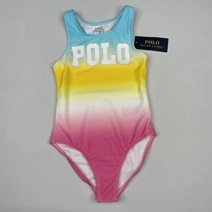 Polo Ralph Lauren Girls SIZE 5 Logo Ombré One-Piece Swimsuit Turquoise/Pink - Picture 1 of 5