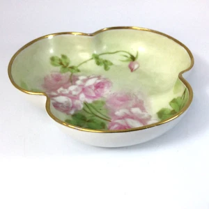 Snack Servierschale weiß Porzellan handbemalt Rosen Limoges Frankreich signiert 5 Zoll - Bild 1 von 5