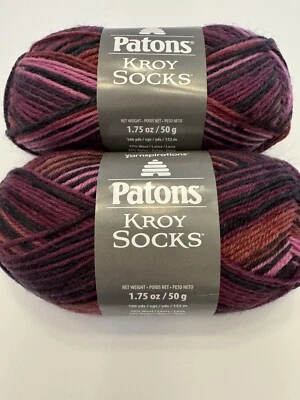 Hilo de calcetín mezcla de lana Patons Kroy ~ Lote de 2 madejas ~ Rayas amatista 55719 Foto 1 de 4