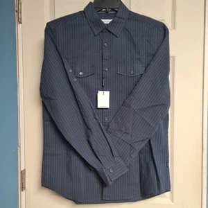 CALVIN KLEIN Casual Shirt Men's MEDIUM Black Blue Stripe Button Down Long Sleeve - Picture 1 of 3
