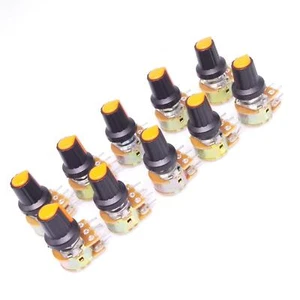 10 Units 100K B100K OHM Linear Taper Rotary Dual Potentiometer POT Orange Knob - Picture 1 of 4
