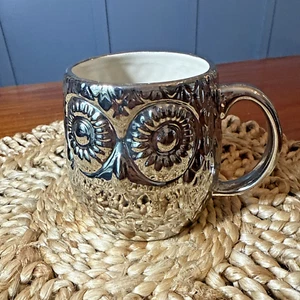 West Elm Eule Becher Silber Metallic Kaffeetasse Vögel 21 oz Chi Omega strukturiert - Bild 1 von 9