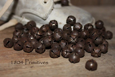 144 Primitive 8mm Rusty Tin Jingle BELLS --- approx 5/16" - Image 1 of 2