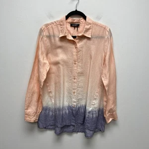DKNY Womens Peach Purple Ombre Dyed Linen Long Sleeve Tunic Button Up Shirt S - Picture 1 of 8