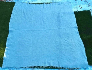 Vintage Glacier Blue Mohair Blanket 74x82 Fringed Unused Luxury Wool - Picture 1 of 5
