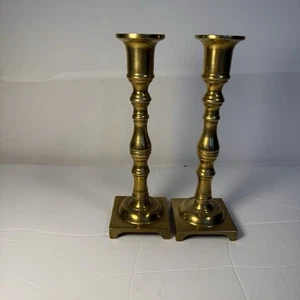 Vintage Kerzenständer massiv Messing eckiger Sockel Kolonialstil Schabbat Paar - Bild 1 von 8