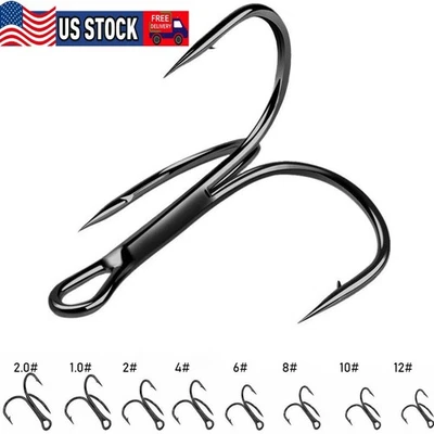 100PCS Strong Treble Hooks High Carbon Steel Triple Hook for Sea Fishing 2-12# - Image 1 of 4
