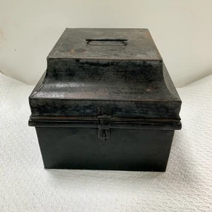 Antique Toleware Document Box , Cash Box or Strong Box with Coffin Style Top - Picture 1 of 12
