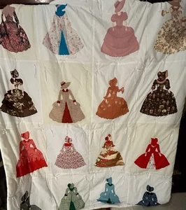 Vintage handgefertigte Decke Sonnenhaube Sue 63 x 78 Zoll Applikation Southern Belle Kolonialglocke - Bild 1 von 20