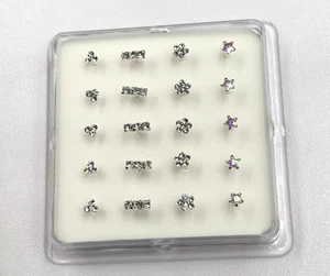 Set da 20 Pz. Orecchini Piercing  Perno da  naso Argento 925  4 Modelli - Imagen 1 de 5