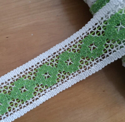 Encaje de ganchillo de algodón floral de 8 yardas de 2" de ancho blanco y verde alternativo m0188 Foto 1 de 2