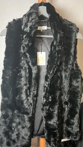 Calvin Klein Faux Fur Vest Sz M Black Lined Open Front Soft Classy NWT $149.50 - Picture 1 of 8