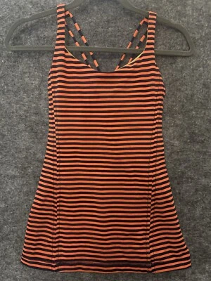 Lululemon Women's Free To Be Tank Top Navy Orange Striped Scoop Neck Size 4 Nulu - Image 1 of 3