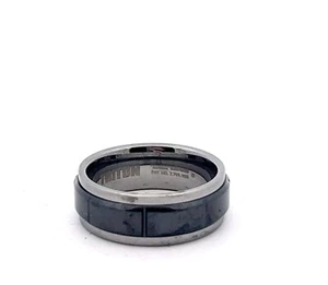  Triton 8mm Polished Tungsten Two-Tone Black Ceramic Brick Center Band Ring - Picture 1 of 4