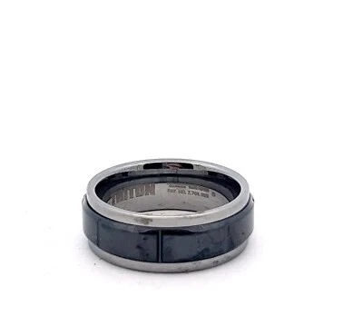  Triton 8mm Polished Tungsten Two-Tone Black Ceramic Brick Center Band Ring - Image 1 of 4
