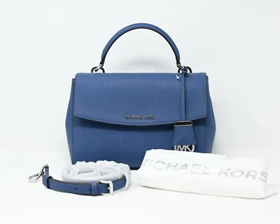 Cartera MICHAEL KORS AVA pequeña asa superior acero azul cuero saffiano nueva con etiquetas Foto 1 de 4