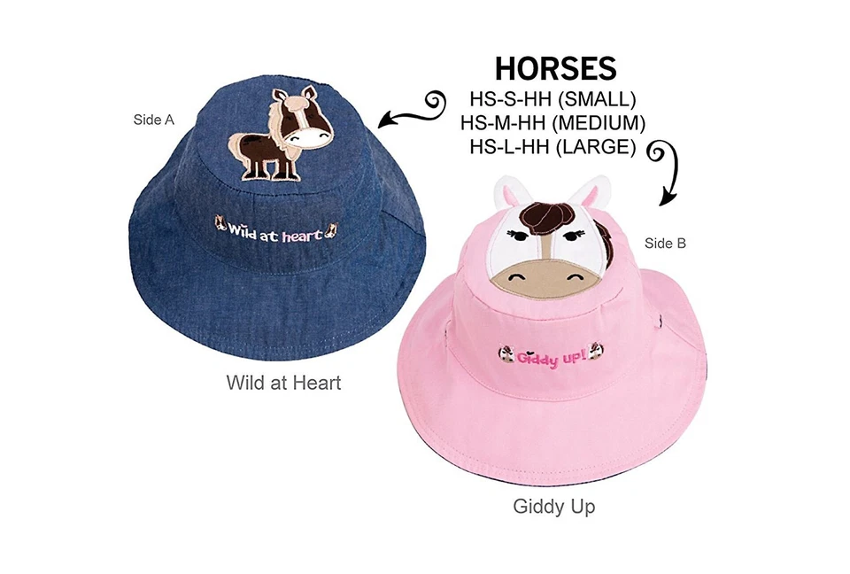Luvali Reversible Kid's Sun Hats - UPF 50+ Large: 4-6+ years, (Horses) - Image 1 of 1