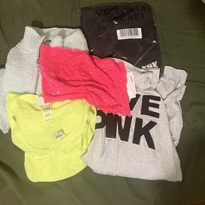 Victoria's Secret PINK Apparel Clothing M Lot 5 Set Bling Tee Sherpa Bra Jacket - Picture 1 of 9