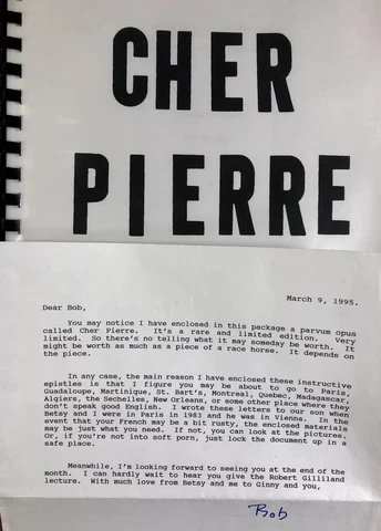 Cher Pierre Rare Manuscript & Letter by M. Robert Gardner An American In Paris Cover