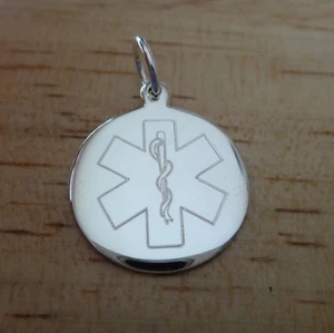 1 Dije de identificación de alerta médica redonda grabable de 17 mm de plata esterlina! - Imagen 1 de 3