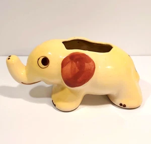Vintage Yellow Ceramic Elephant w/ Purple Ears Mini Planter 5"Lx2.5"Tx2.5"W - Picture 1 of 6