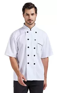 Short Sleeve Chef Coat Black Button Light Weight Double Breasted Chef Jacket - Picture 1 of 26