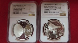 Marshall Islands 1989 1st American Earth Orbit  & First Flyby of Jupiter $50 NGC - Picture 1 of 2