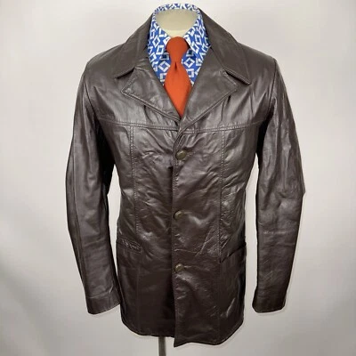 De Colección Años 60 70 Chaqueta de Cuero Gabardina Disco Donnie Brasco Proxeneta Hombres 42 Alto Largo Foto 1 de 4