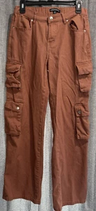 Harper & Ivy Women's Twill Denim Cargo Pants Brown/Orange Size M Cotton Pockets - Picture 1 of 8