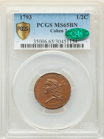 1793 LIBERTY CAP 1/2 PCGS MS 65 BN Cover