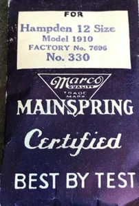 Marco Mainspring for 12s Hampden Model 1910 Pocket Watch b26#330 - Picture 1 of 1