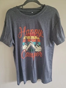 Happy Camper Tshirt Medium Grau Berg Regenbogen Festival Camping Tee - Bild 1 von 6
