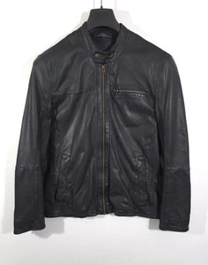 Cole Haan Lambskin Leather Motto Café Jacket Black Size M - Picture 1 of 22