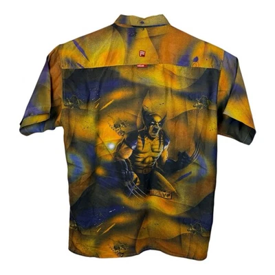 Ecko Unlimited Men’s Large Marvel X-Men Wolverine Button Down Shirt Yellow Blue - Image 1 of 4