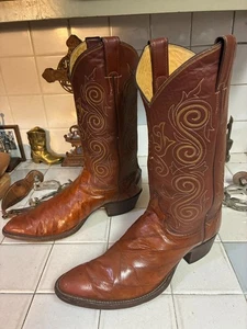 Vintage Justin 9108 Brown Cognac EEL Cowboy Ranch Hand Boots 10.5 D Made in USA - Picture 1 of 15