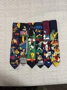 Vintage 90s Looney Tunes and Disney Cartoon Ties LOT of 6 - Picture 1 of 5