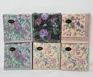 6 Caspari Paper Napkins Peach Birds Butterflies Purple Floral 25x25cm Cocktail - Picture 1 of 7